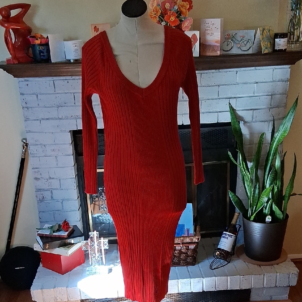 White Mark Red Long Sleeve Dress